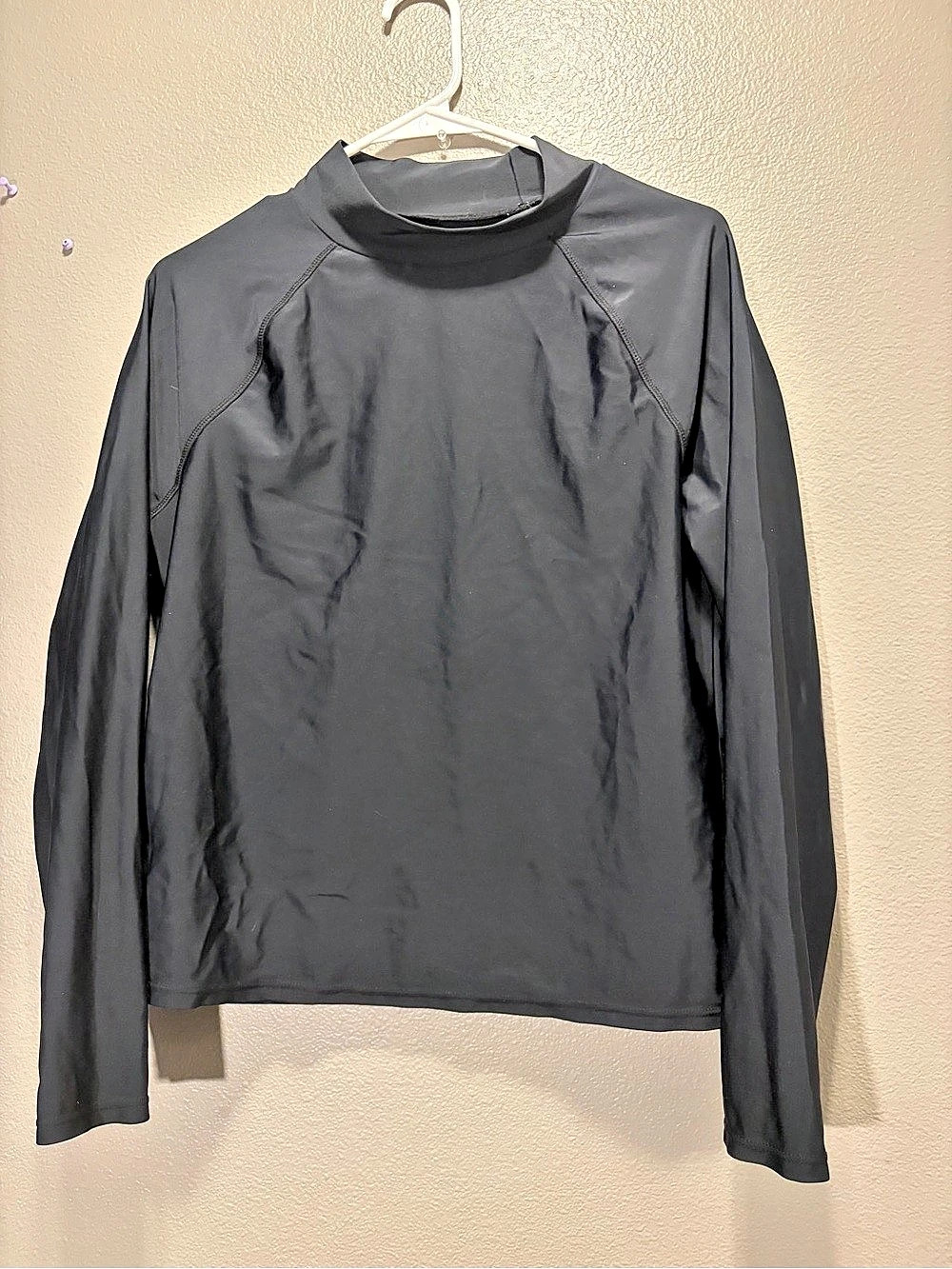 Unbranded Womens Large Gray High Neck Long Sleeve Rash Guard Swim Shirt Top L
